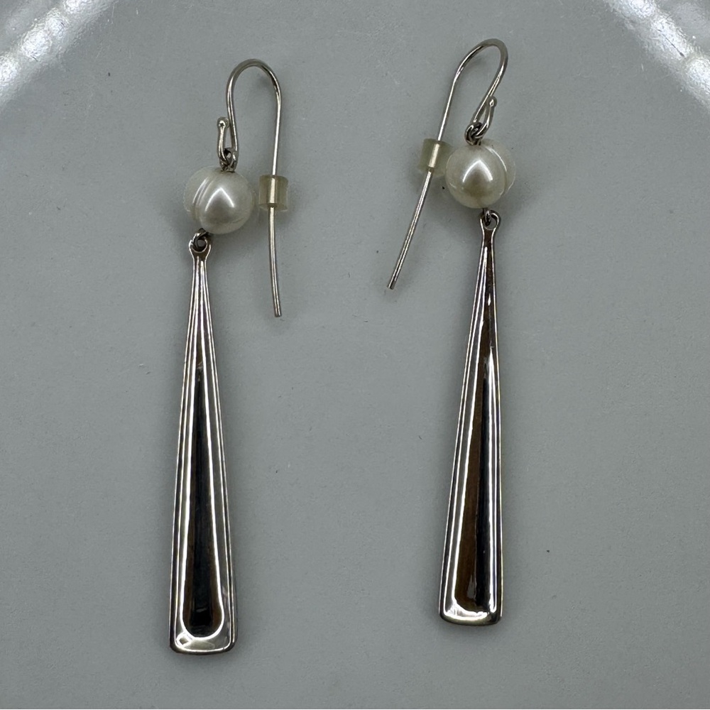 RLM Studio Robert Lee Morris 925 Sterling Silver & Pearl Retro Drop Earrings